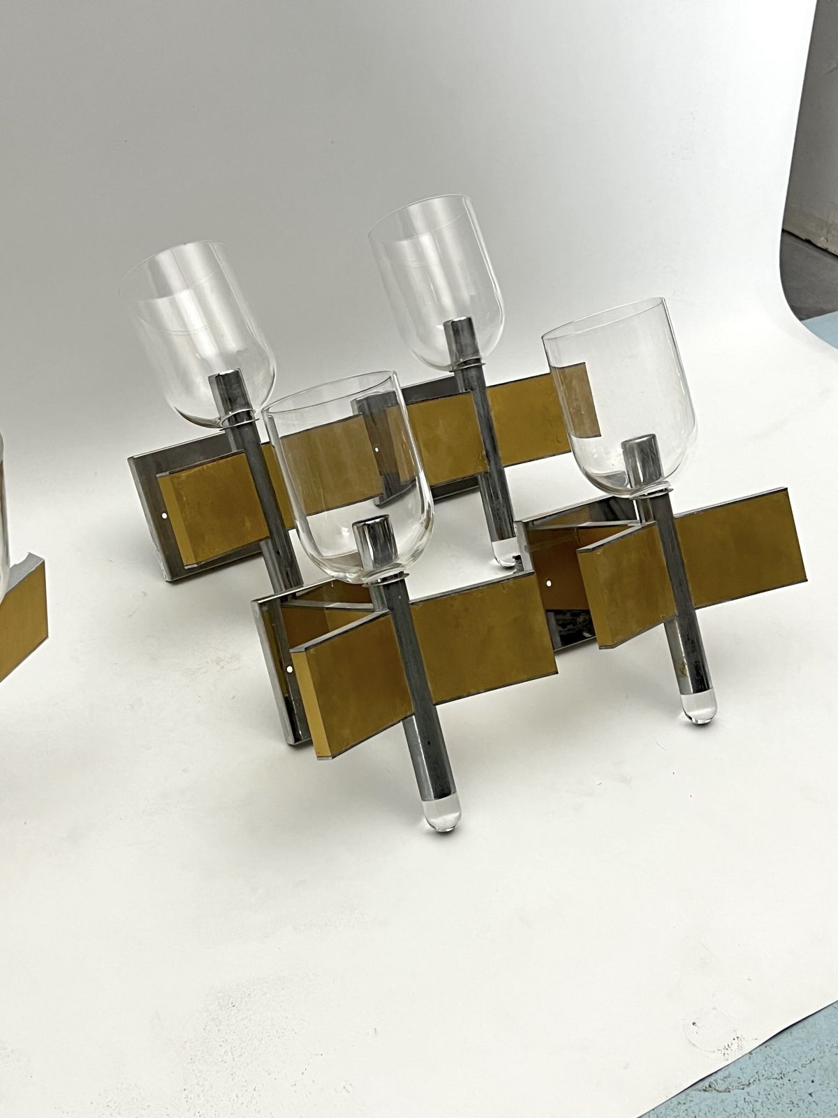 Mid Century Modern Set Of Eight Brass And Chrome Sconces By Sciolari. Italy 1970s photo vintage