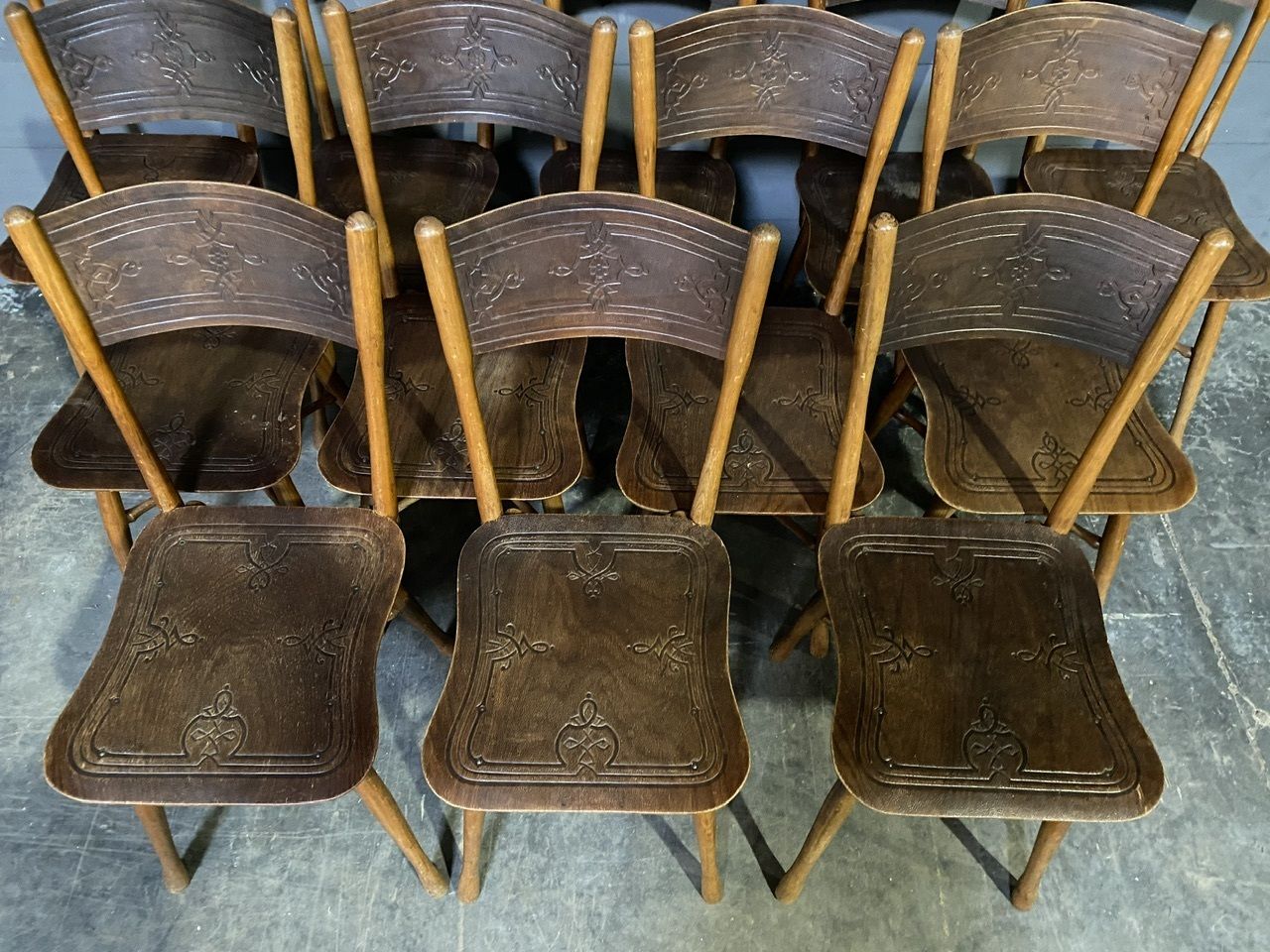 Extremely Rare Set 12 J & J Kohn Bentwood Bistro Dining Chairs photo vinterior