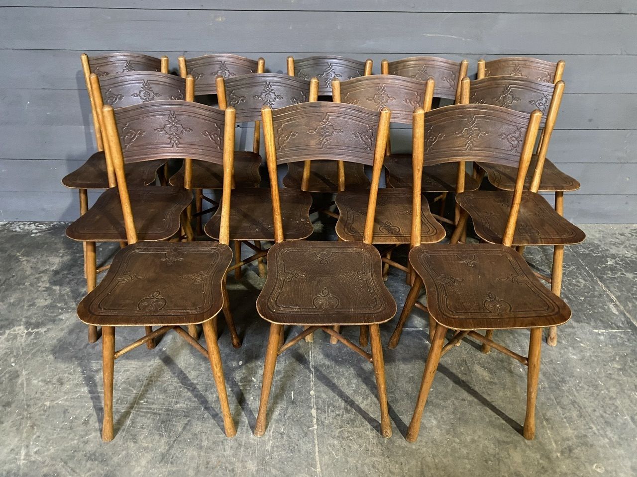 Extremely Rare Set 12 J & J Kohn Bentwood Bistro Dining Chairs
