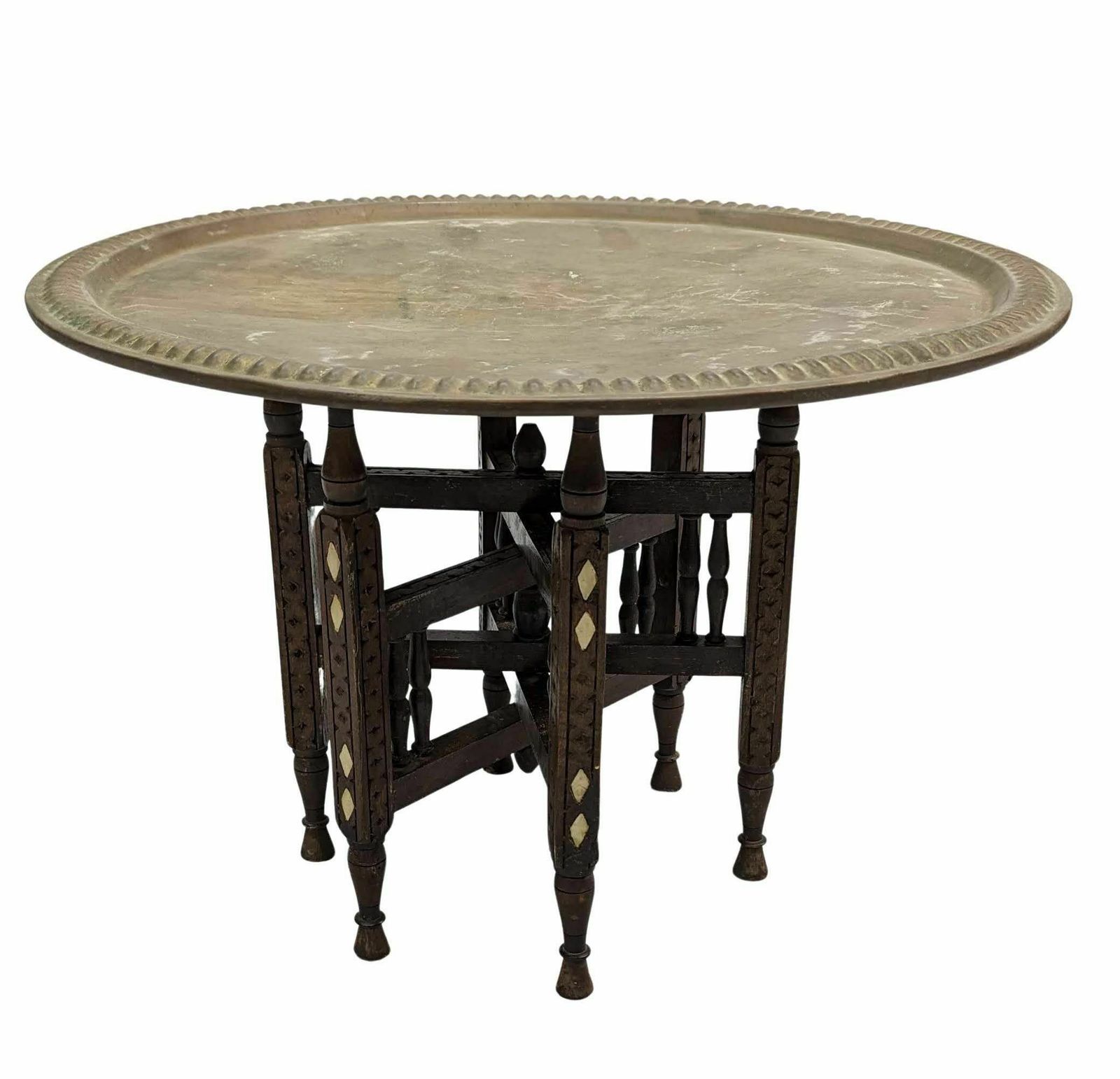 Oriental Embossed Brass Table From The Early 20th Century