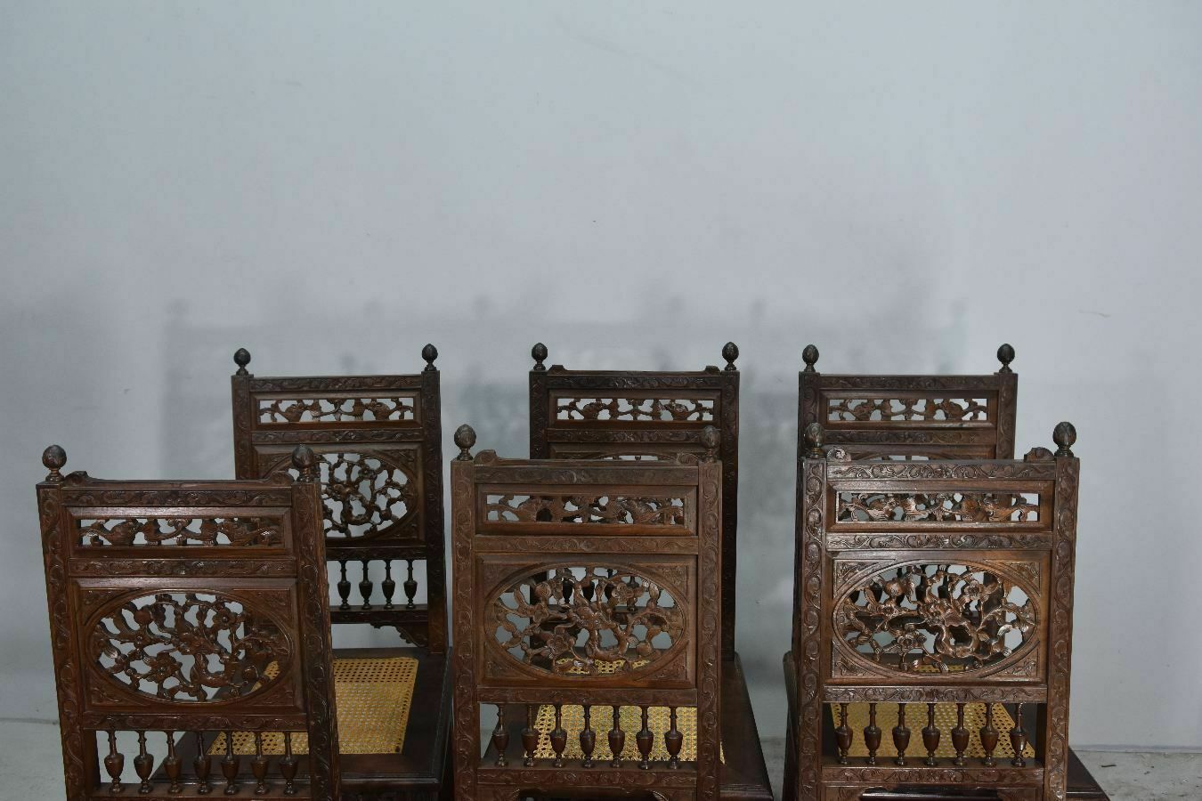 Series Of 6 Indochinese Rosewood Chairs Decorated With Dragons. photo vintage