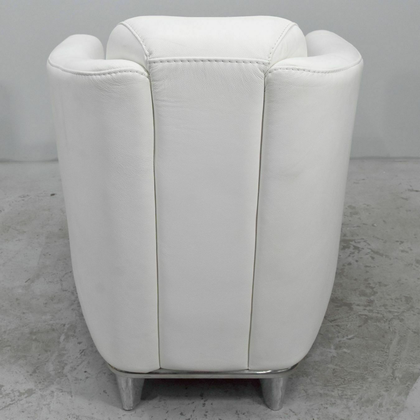 Club Armchairs In White Leather And Stainless Steel Art Deco Style (Pair photo for sale