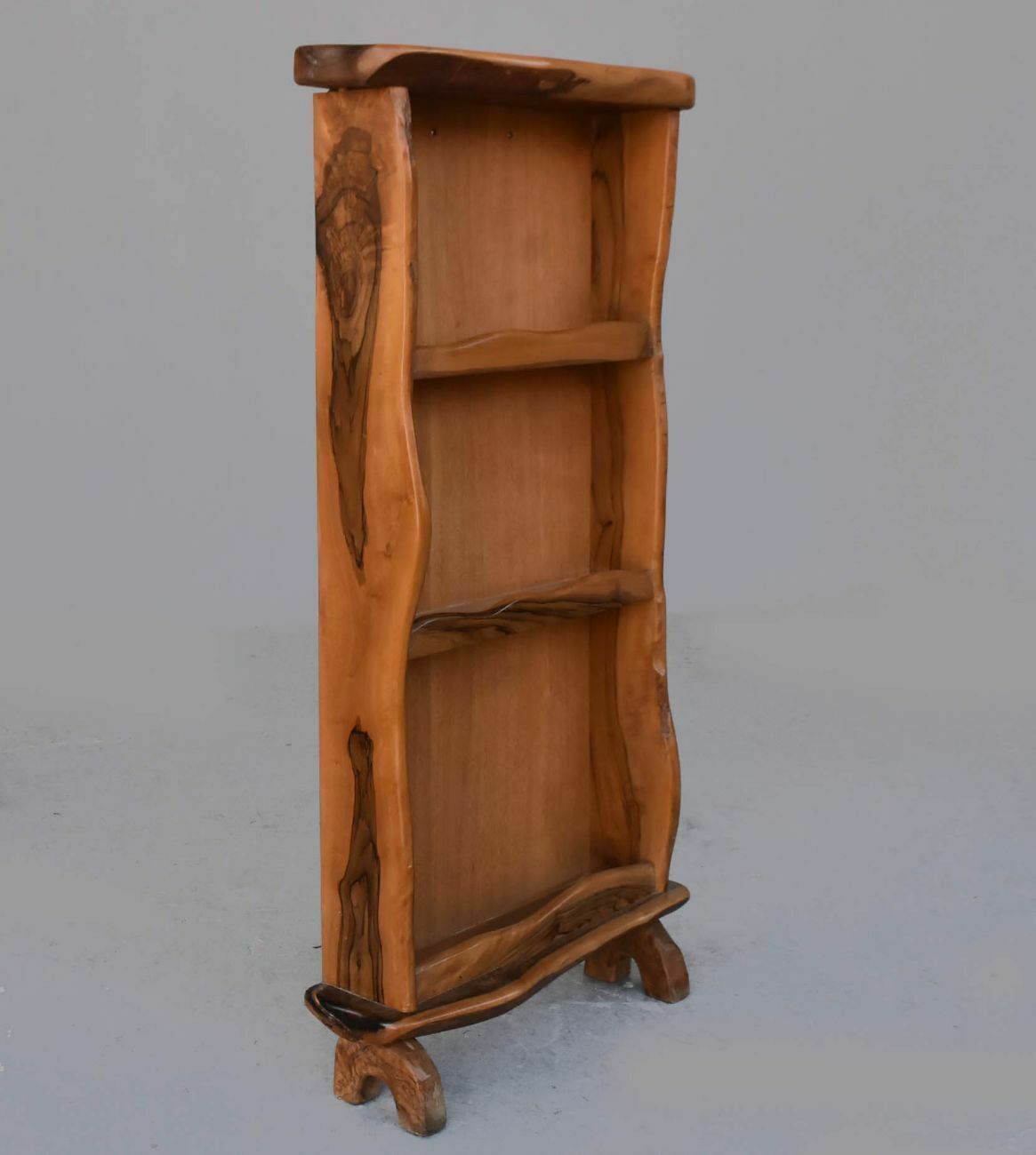 Bibus Free Form Brutalist Bookcase In Olive Wood photo buy