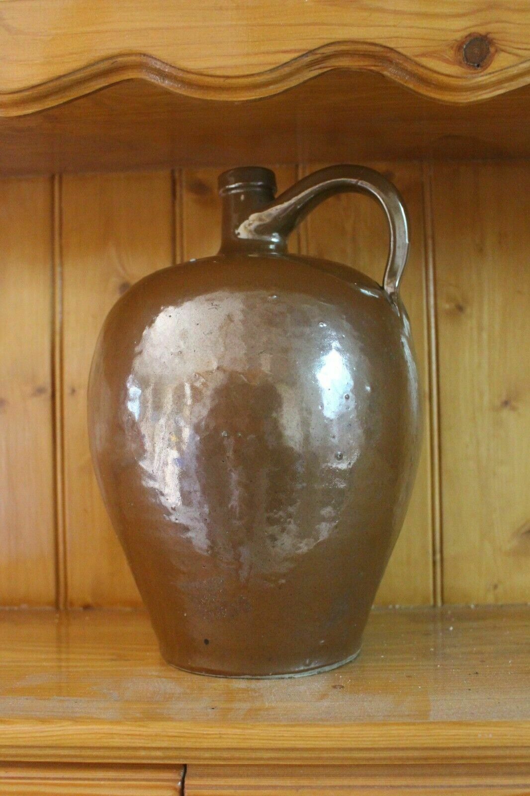 Antique French Terracotta Glaze Jug 19th C Hand Turned Clay Stoneware Pot photo vinterior