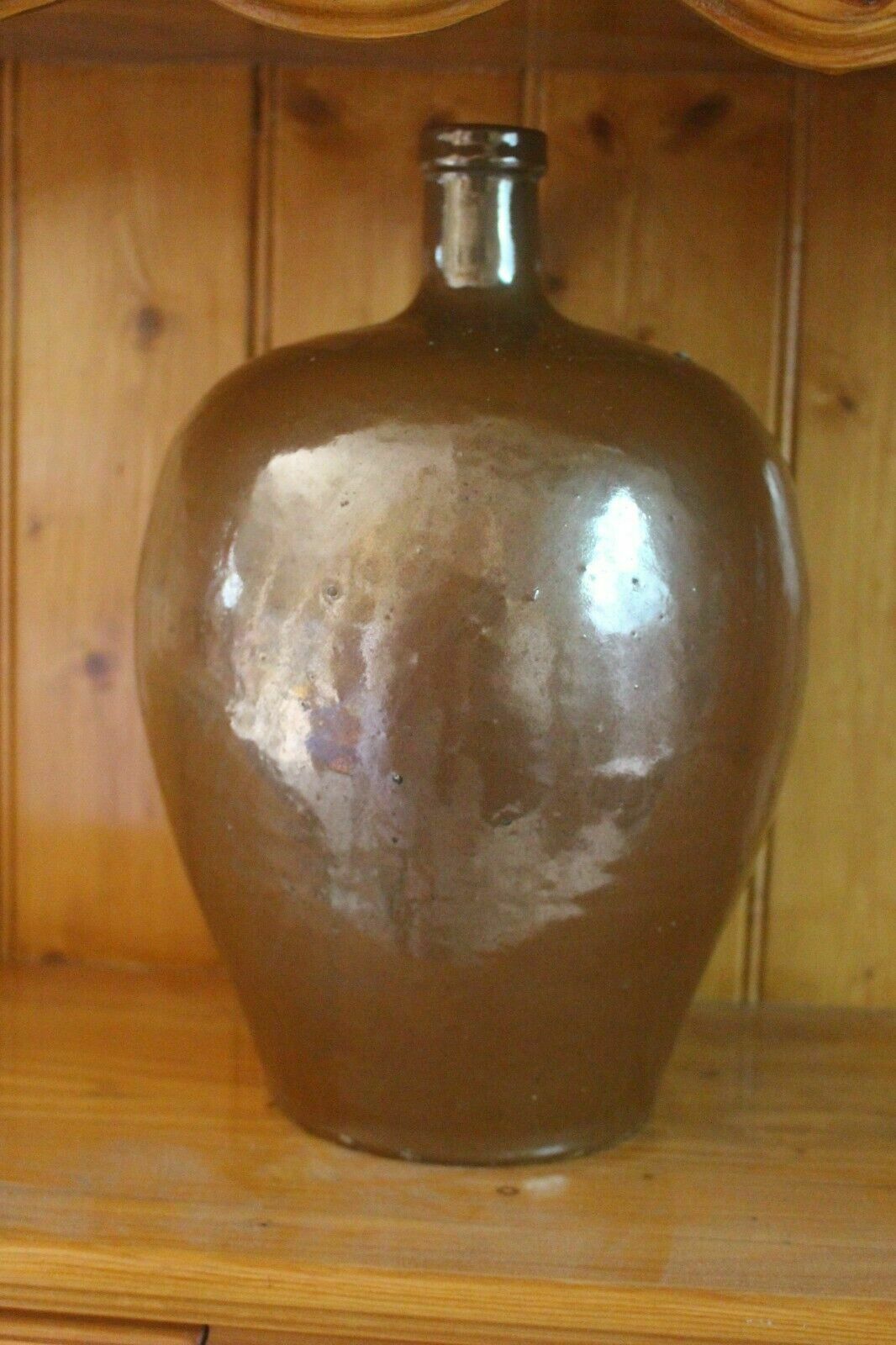 photo furniture Antique French Terracotta Glaze Jug 19th C Hand Turned Clay Stoneware Pot