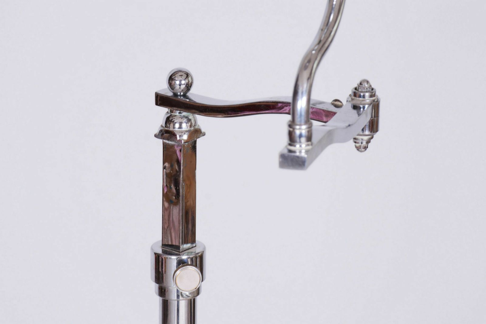 Czech Bauhaus Floor Lamp, Textile Shade, Chrom Plated Steel, 1920s photo vinterior