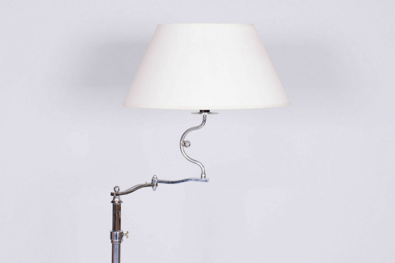 Czech Bauhaus Floor Lamp, Textile Shade, Chrom Plated Steel, 1920s photo buy