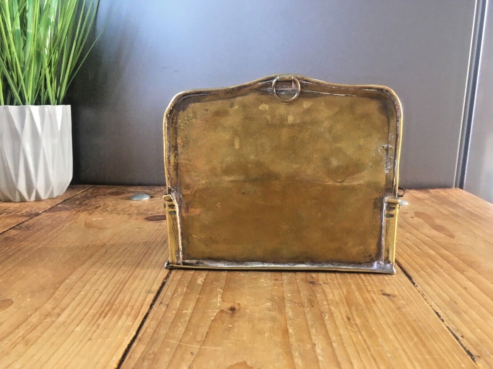 Antique 19th Century Dutch Brass & Copper Gothic Lion Mask Fireside Candle Box photo vinterior