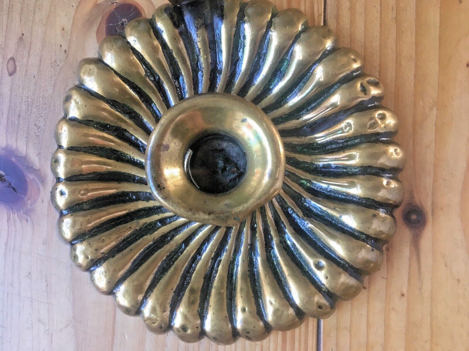 80.0 Beautiful Pair Of Antique Art Nouveau Fluted Brass Chamber Candle Holders Sticks photo