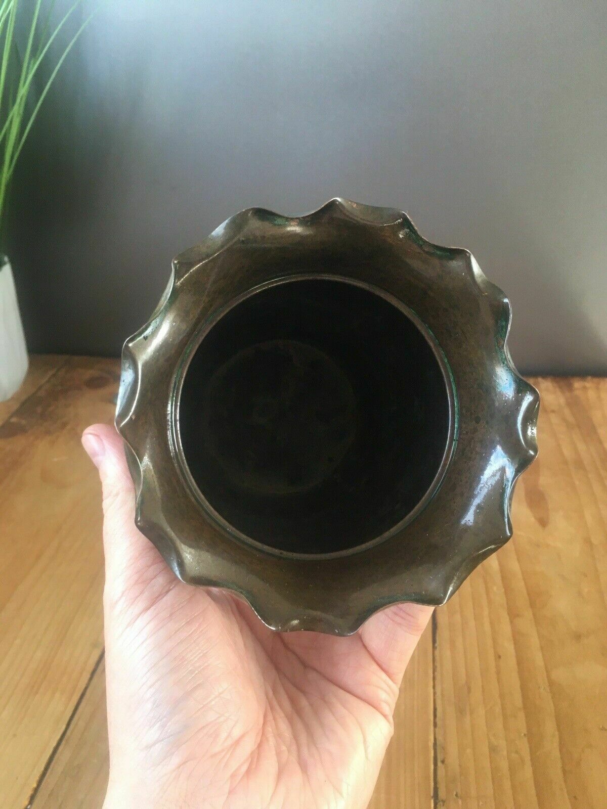 Antique Art Nouveau Deco Fish Scale Ruffled Copper Planter Flower Herb Plant Pot photo buy