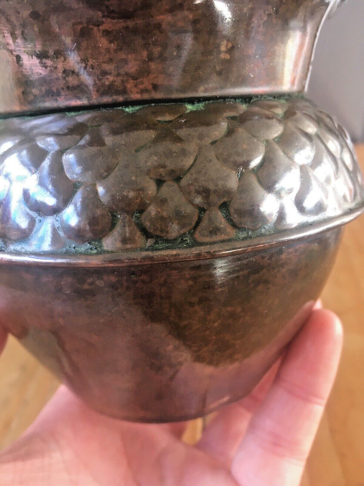 photo for sale Antique Art Nouveau Deco Fish Scale Ruffled Copper Planter Flower Herb Plant Pot