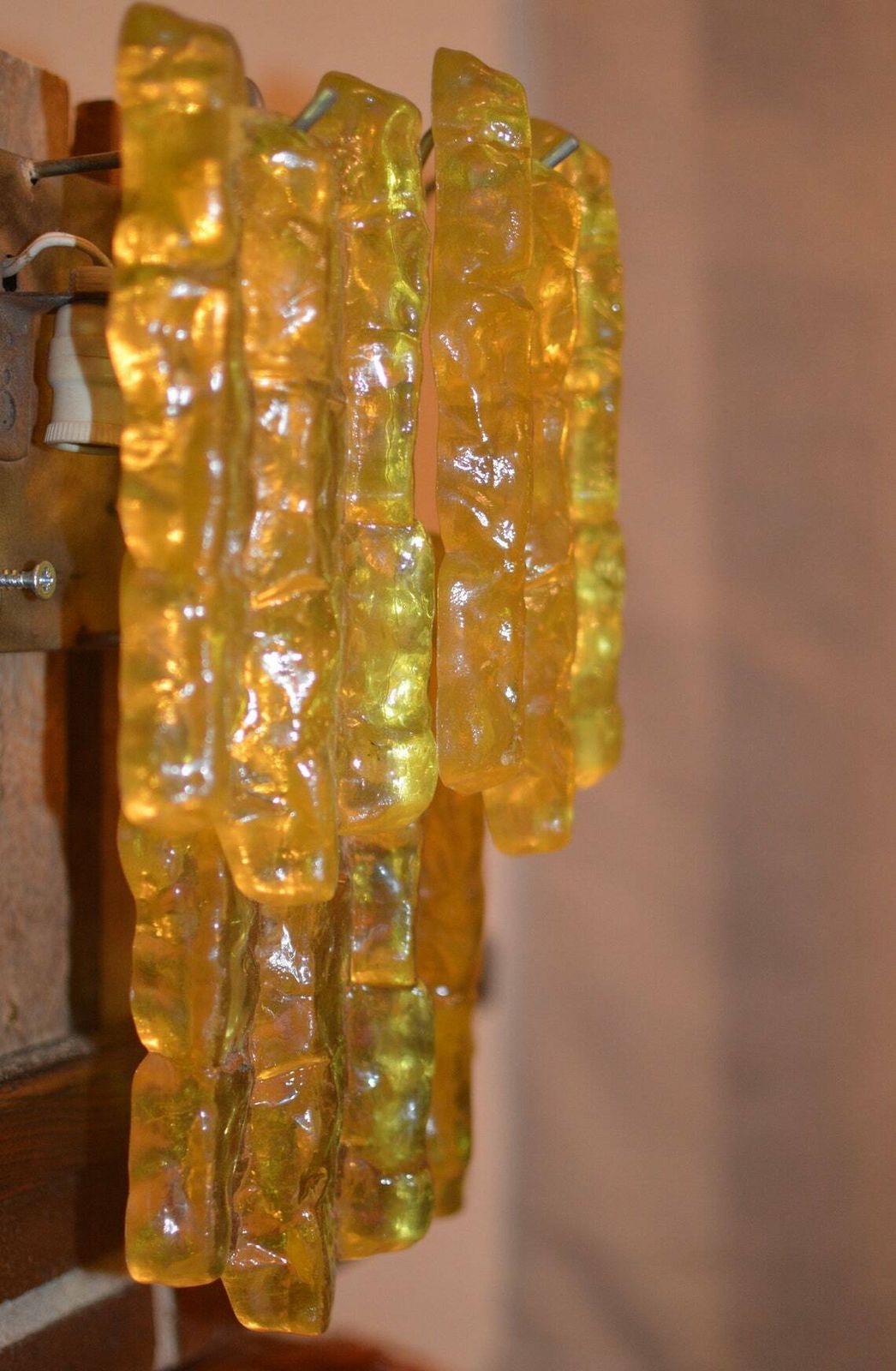 photo for sale Vintage Ice Glass Wall Sconce/Lamp , Mid Century, Kalmar, Kaiser Leuchten,Doria,Limburg Era Germany 1970s