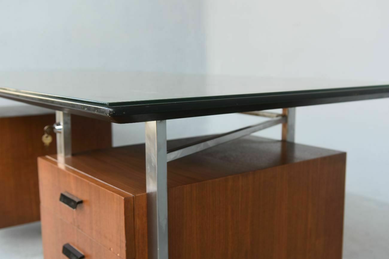 Rosewood And Chrome Presidential Desk 1960s photo vintage