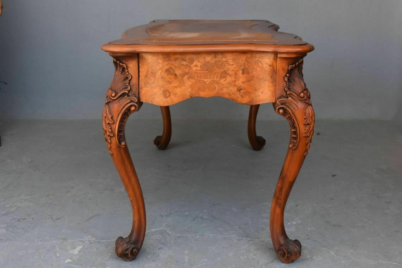 Richly Inlaid Desk Decorated With Arabesques Flowers Birds 20th Century photo vintage