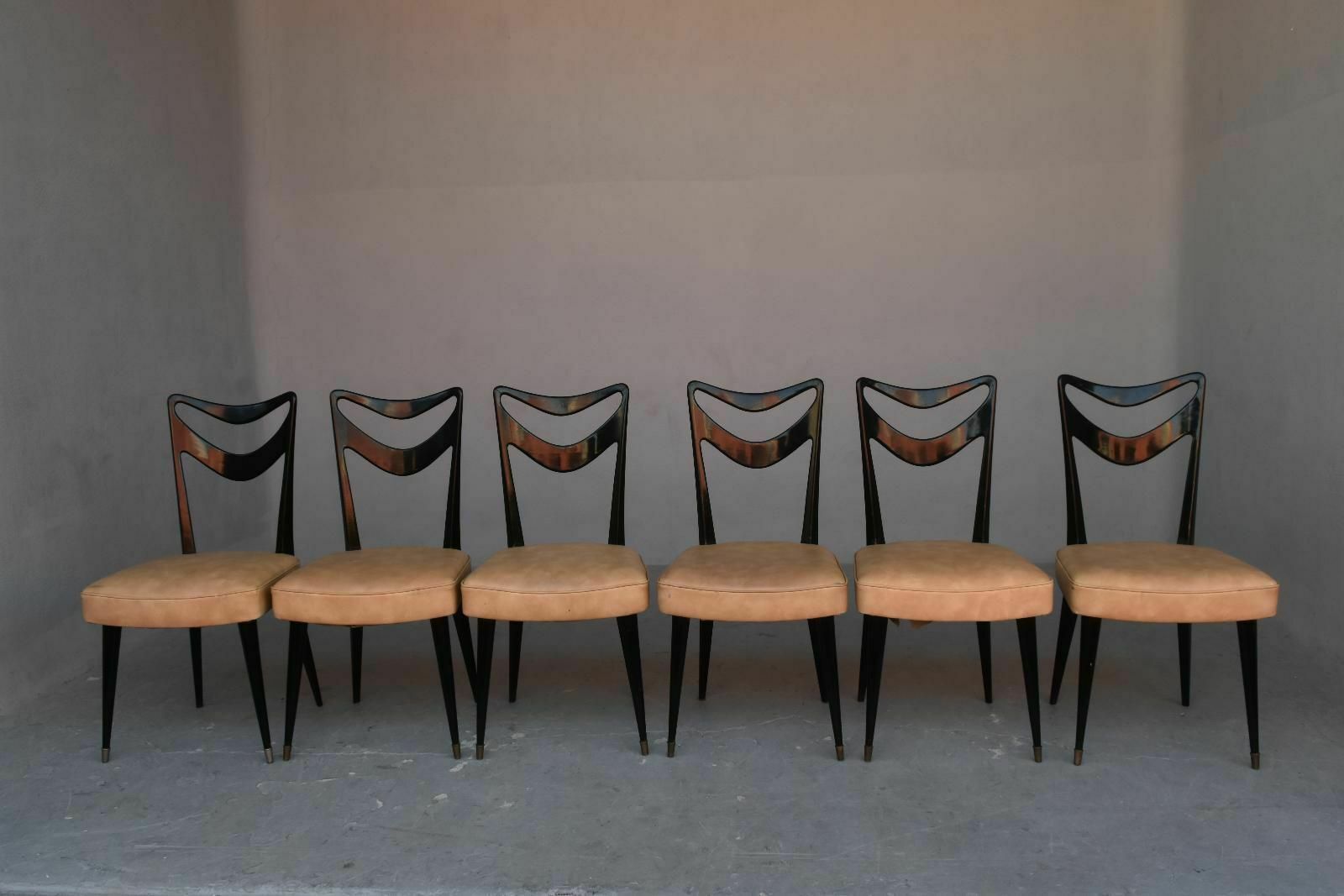 Italian Chairs 1950 Black Lacquered (Set Of 6) photo Furniture