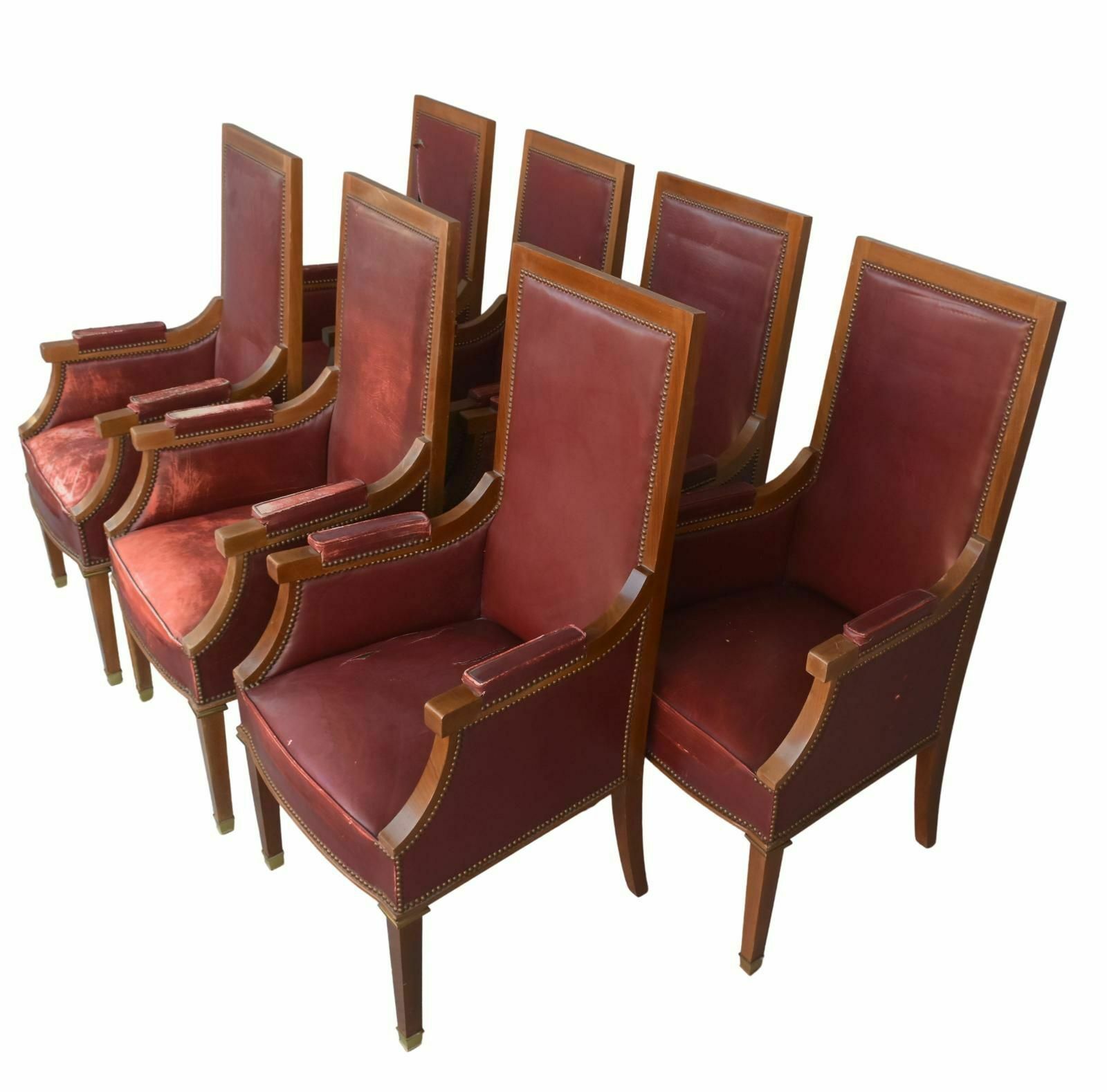 1940 Shepherdess Armchairs In Mahogany And Red Leather (Set Of 7) photo furniture