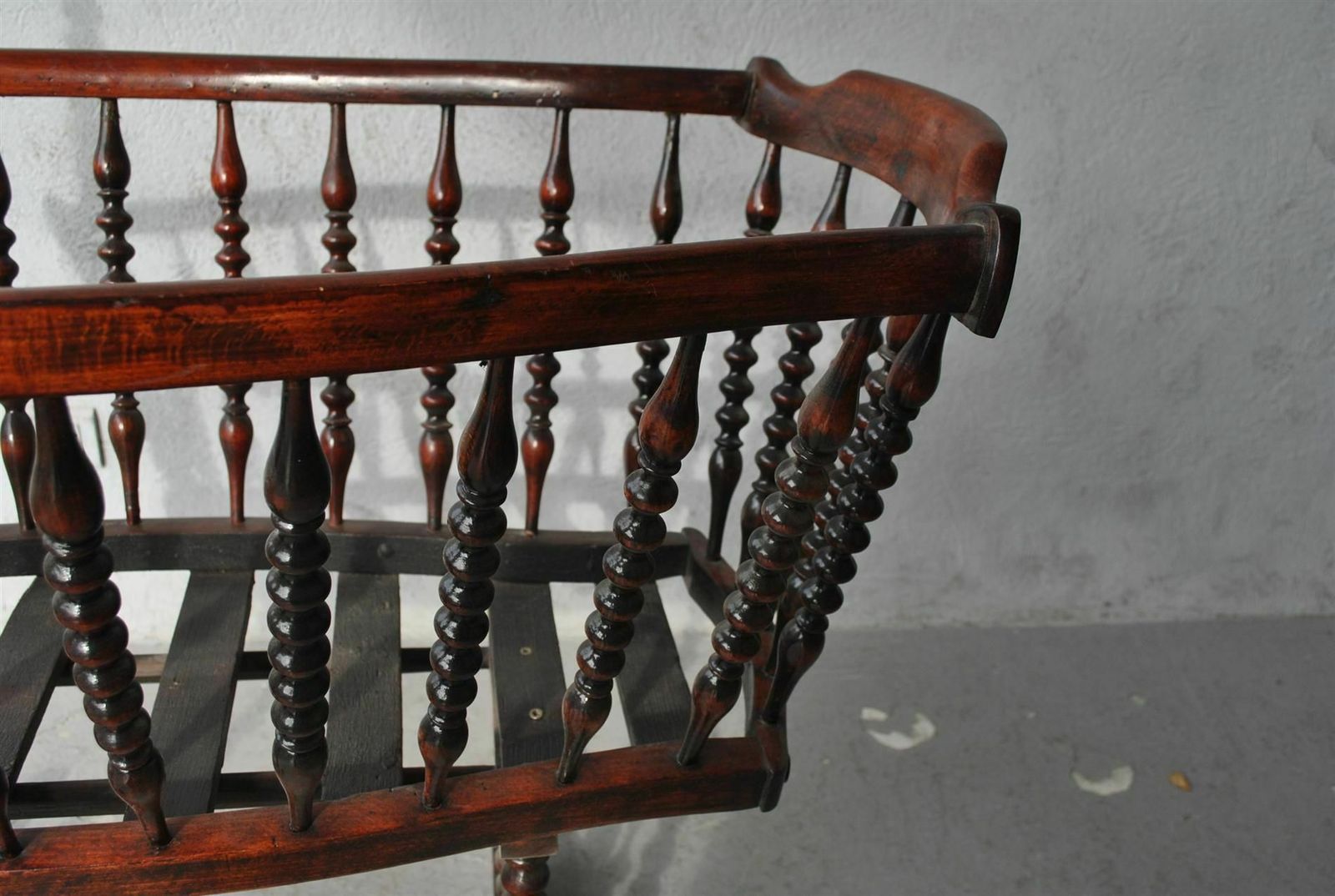 Old Cradle In Mahogany Stained Exotic Wood photo Home Decor
