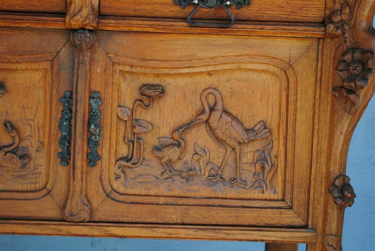Art Nouveau Oak Server With Herons photo buy