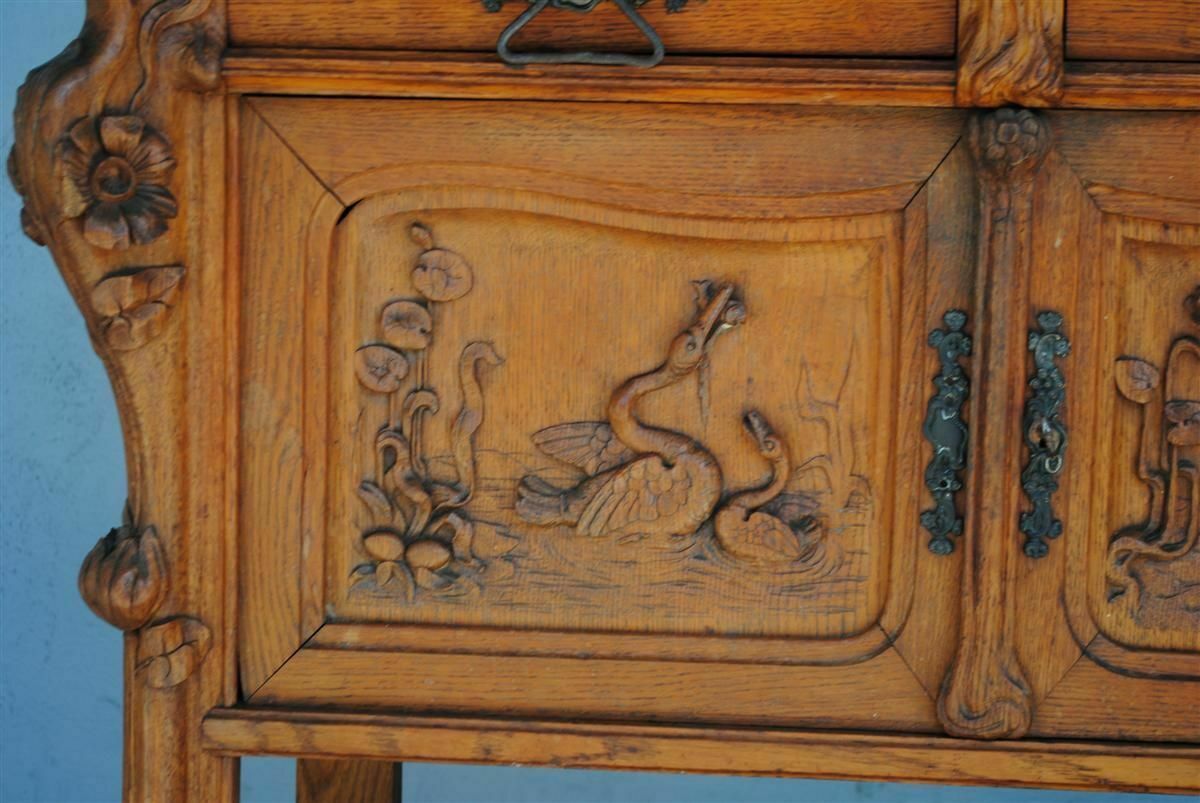 Art Nouveau Oak Server With Herons photo vintage