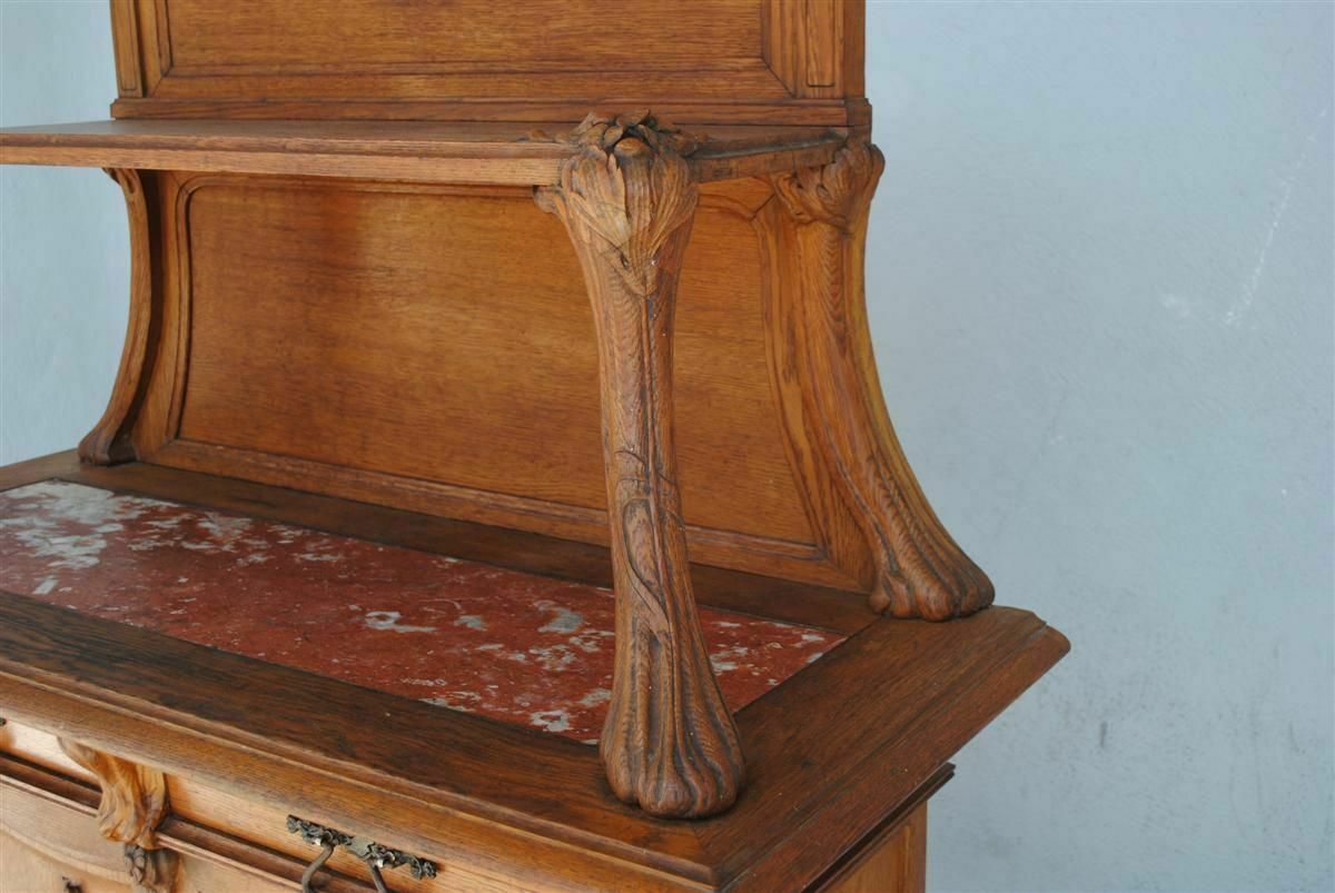 photo vintage Art Nouveau Oak Server With Herons