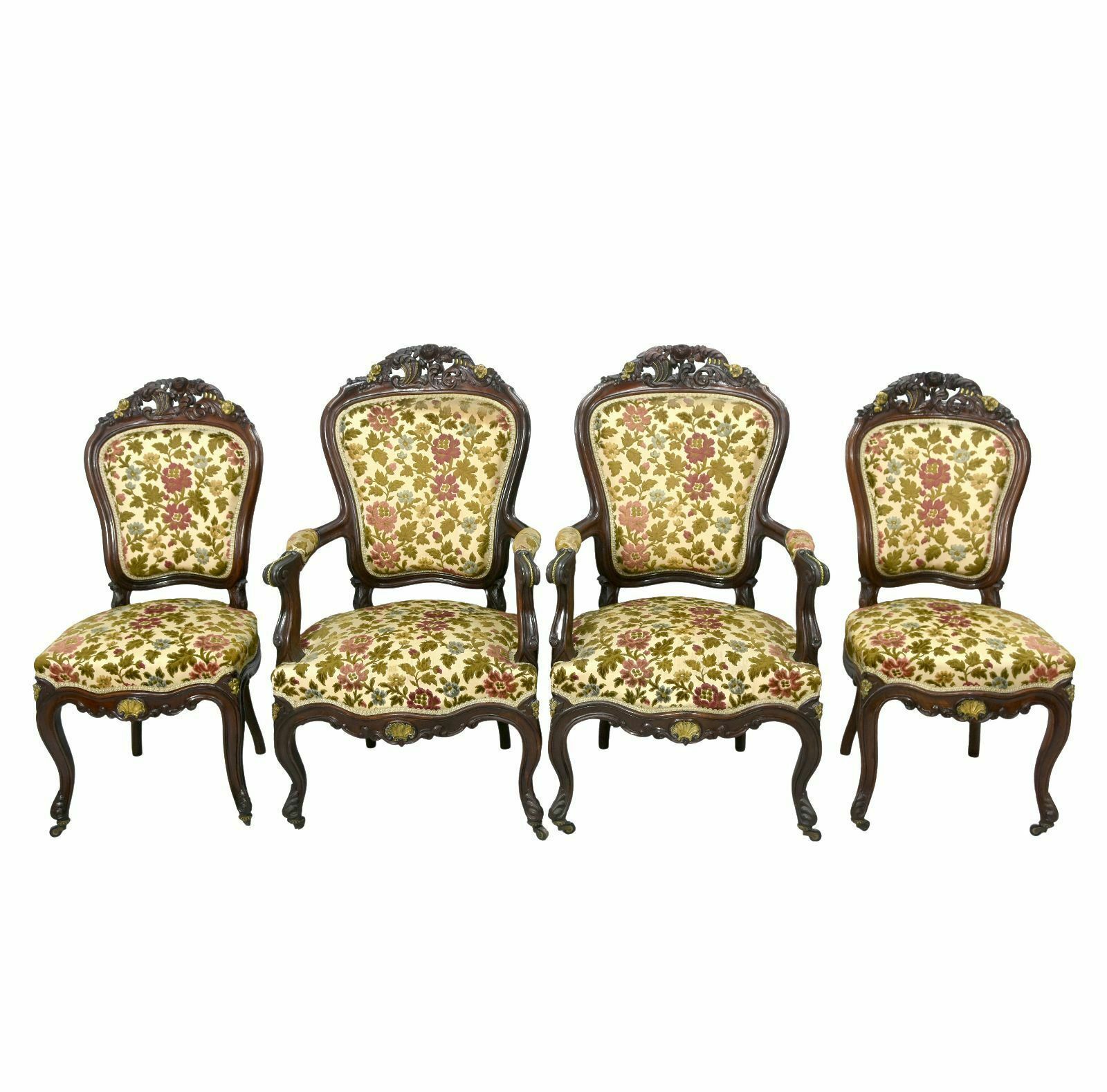 Living Room Chairs And Armchairs And Gilded Bronzes 4 Pieces Late 19th Century Precious Wood