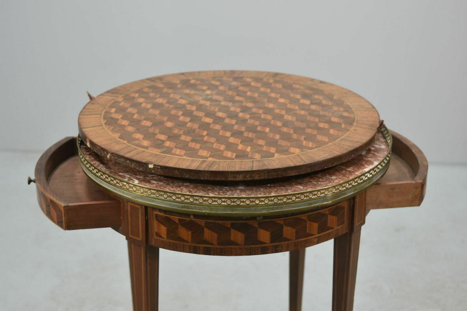 photo for sale Bouillotte Table With Removable Louis XVI Style Inlaid Top