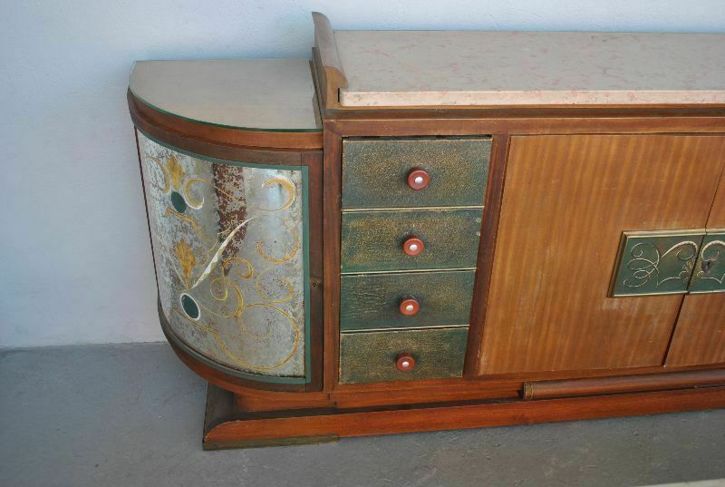 Sideboard 1940s Rosewood Top Travertine églomisé Glass photo furniture