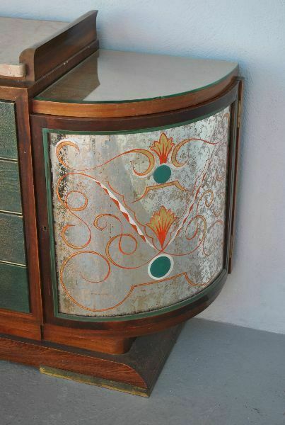 Sideboard 1940s Rosewood Top Travertine églomisé Glass photo Furniture