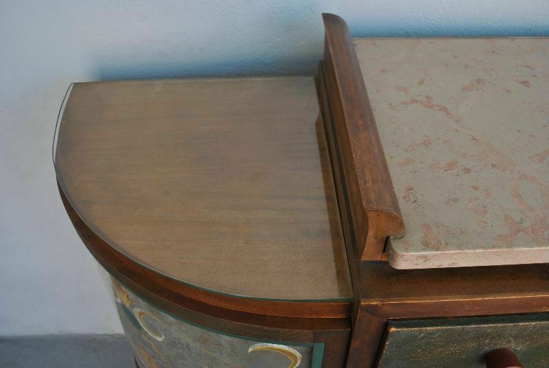 photo vinterior Sideboard 1940s Rosewood Top Travertine églomisé Glass