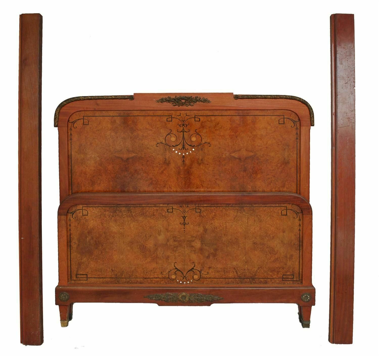 Art Deco Style Bed 1925 Burl Walnut With Bronzes