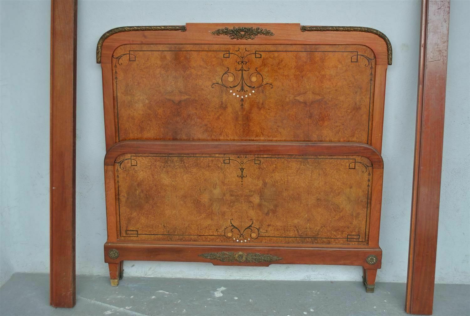 Art Deco Style Bed 1925 Burl Walnut With Bronzes photo furniture