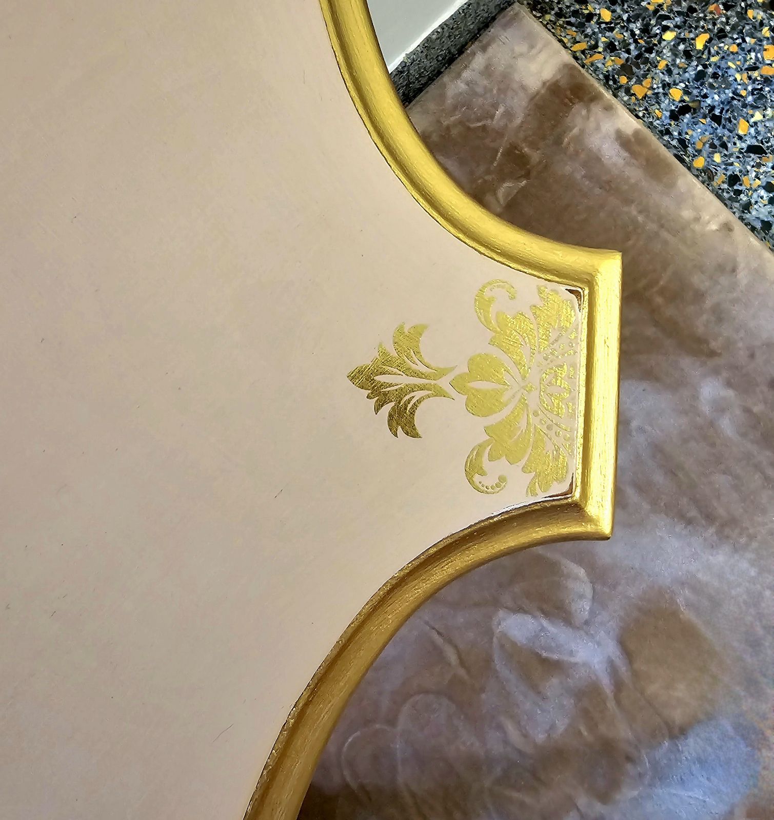 French Style Reproduction Side Table, Pink With Gold Guilding And Highlights photo 300.0
