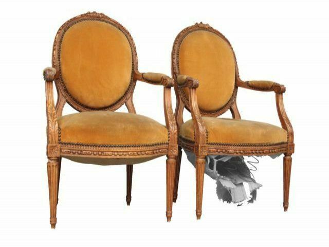Louis XVI Velvet Beech Armchairs (Pair)