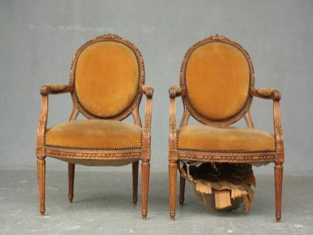 Louis XVI Velvet Beech Armchairs (Pair) photo for sale