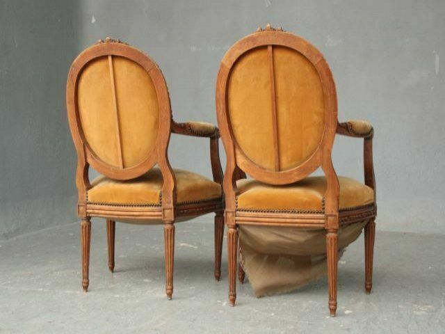 photo furniture Louis XVI Velvet Beech Armchairs (Pair)