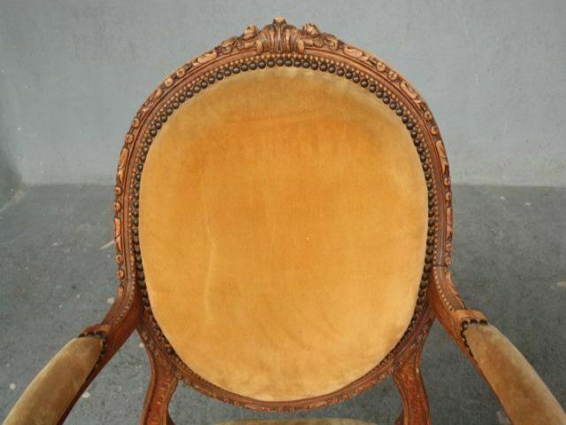 photo for sale Louis XVI Velvet Beech Armchairs (Pair)