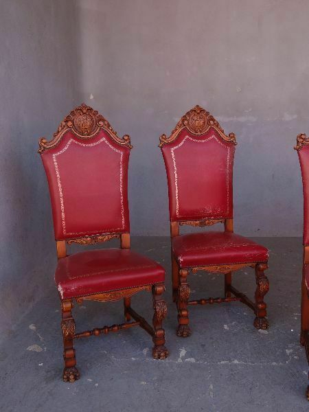 Late 19th Century Red Leatherette Renaissance Style Chairs (Set Of 6) photo Furniture