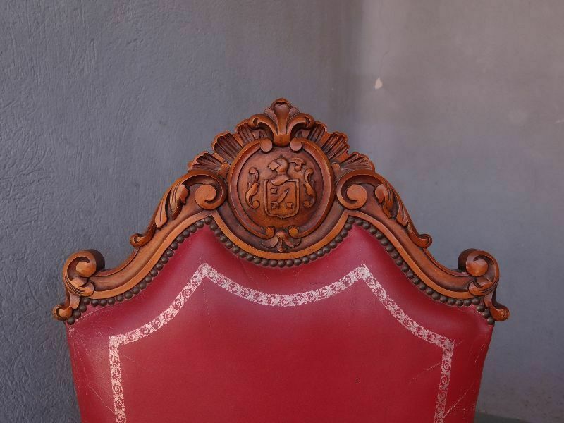 Late 19th Century Red Leatherette Renaissance Style Chairs (Set Of 6) photo vinterior