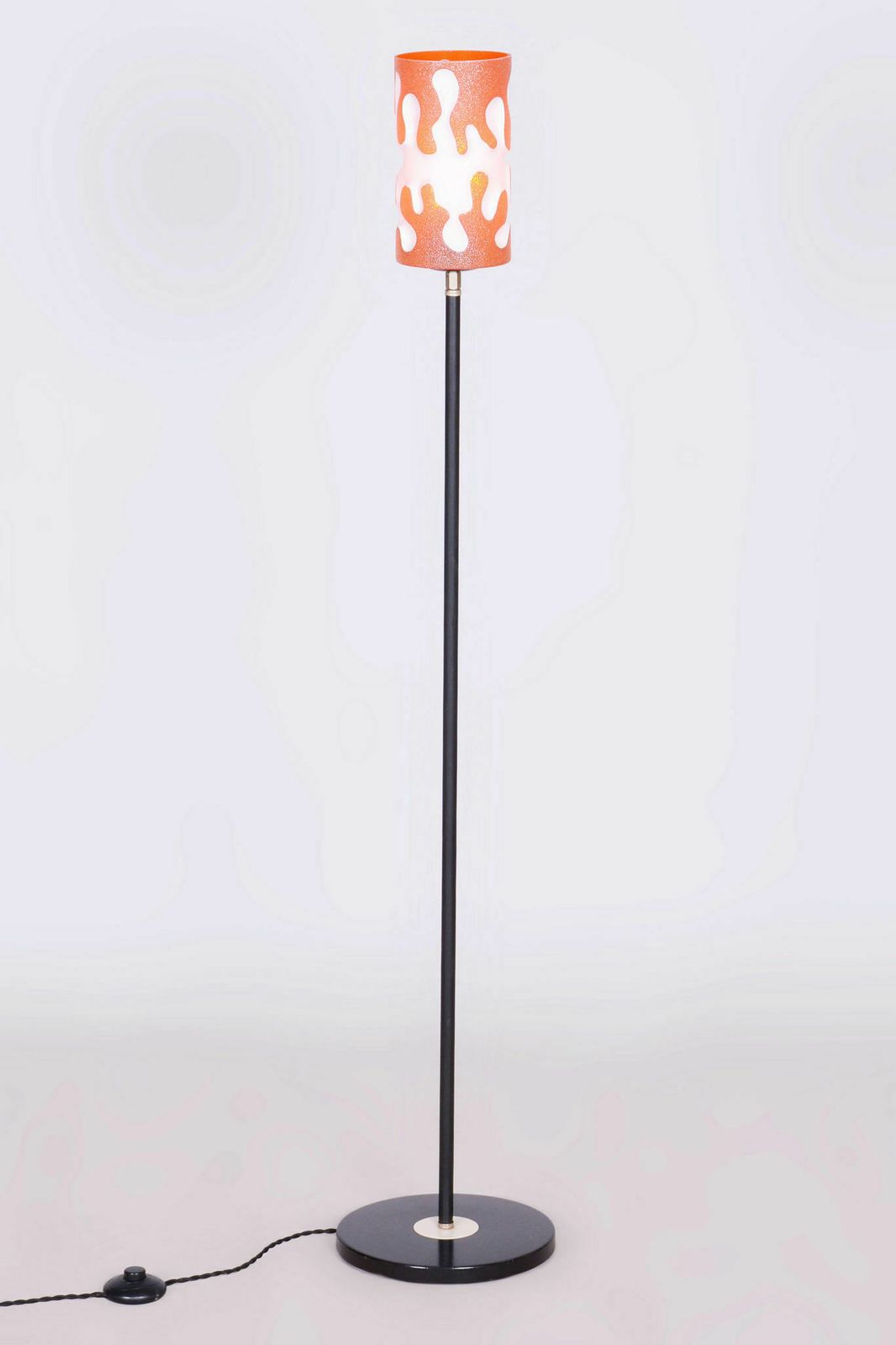Original Midcentury Floor Lamp, New Electrification, Blackened Steel, Laminated Glass, Czechia, 1960s