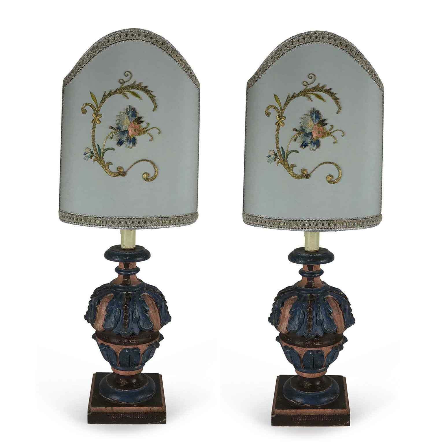 Pair Of Living Room Lamps With Antique Embroidery