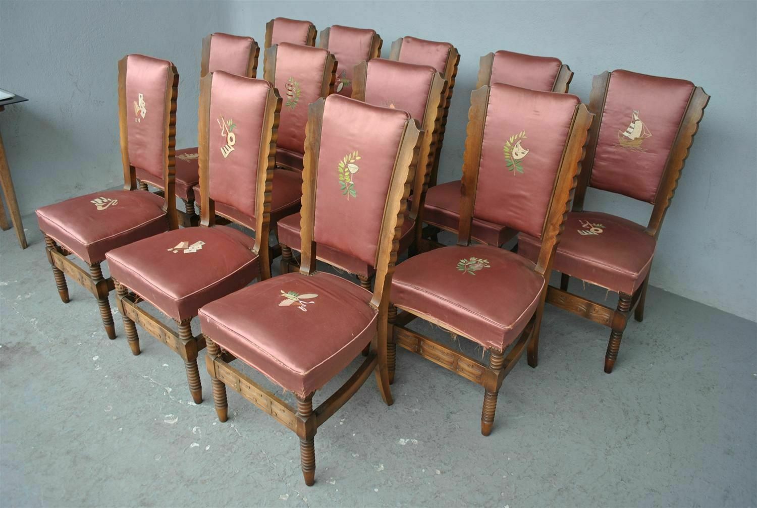 1940 Embroidered Pink Silk Chairs (Set Of 12) photo furniture
