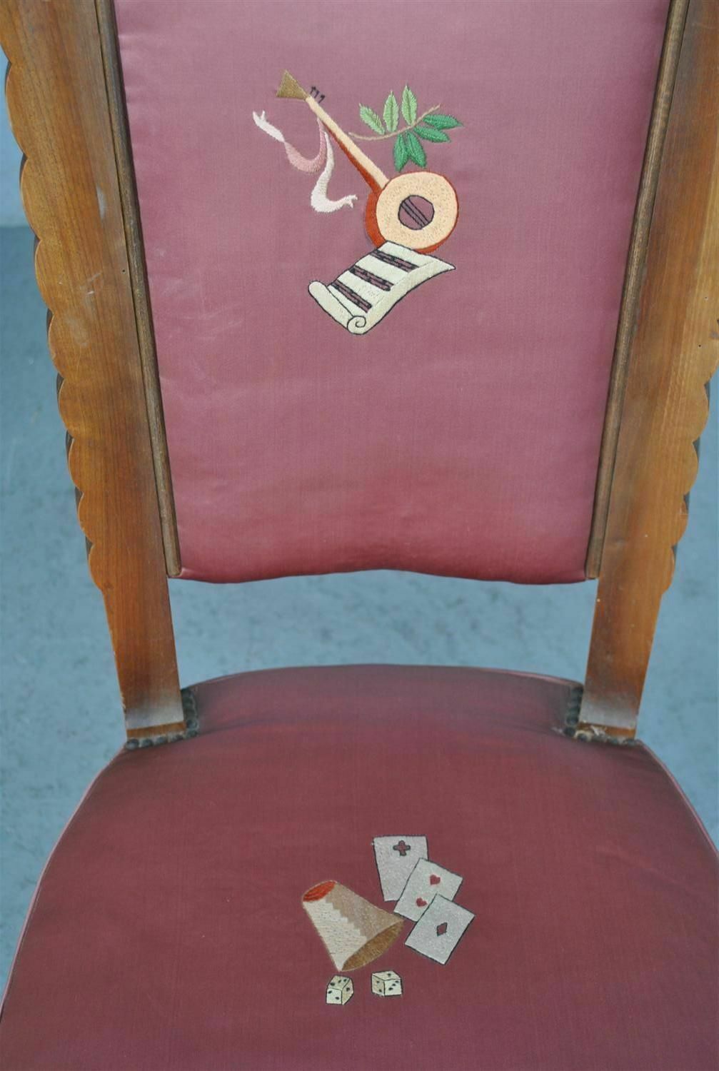 photo for sale 1940 Embroidered Pink Silk Chairs (Set Of 12)