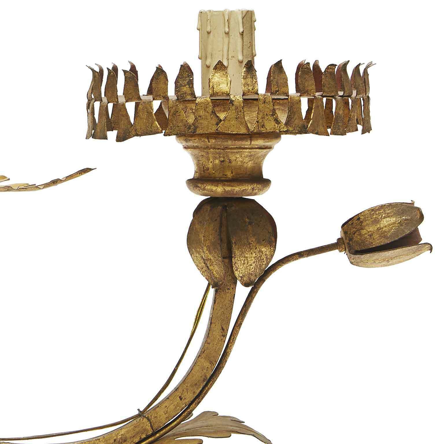 Three Golden Appliques 1700 Wrought Iron Candle Holder Arms With Foliage And Floral Motifs photo for sale