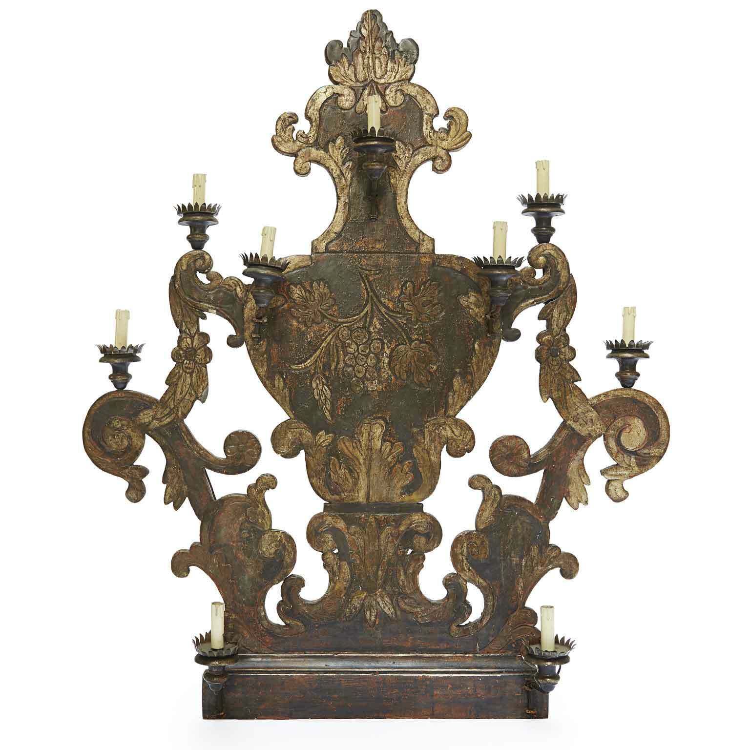 Large Nine Light Applique From The Early 1800s In Silvered Wood