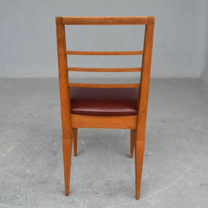 Oak Chairs With Leather Top, 1930s By Auguste Vallin (Series Of 6) photo for sale