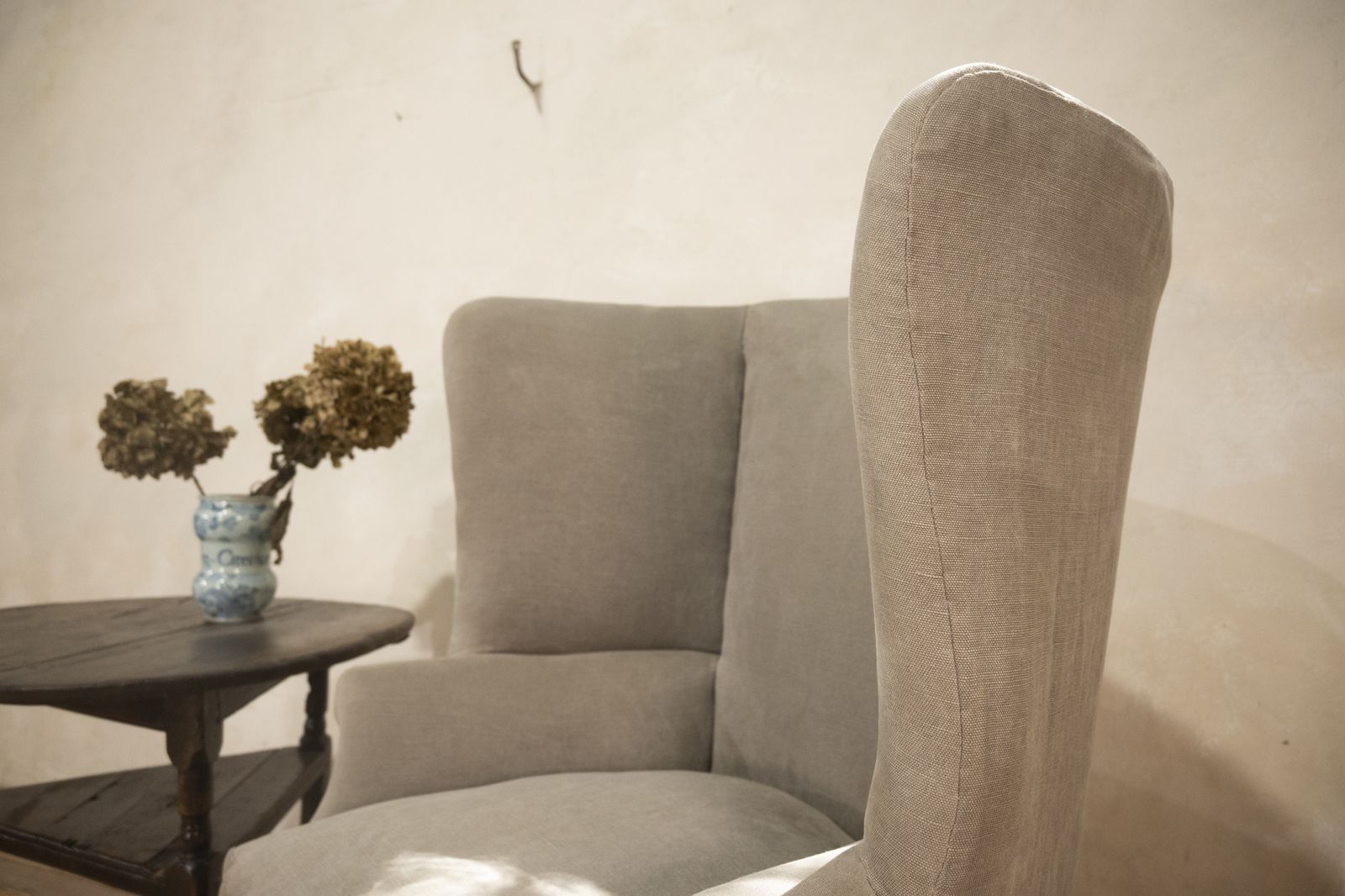 photo furniture A George III Barrel Back Armchair Upholstered Grey Linen