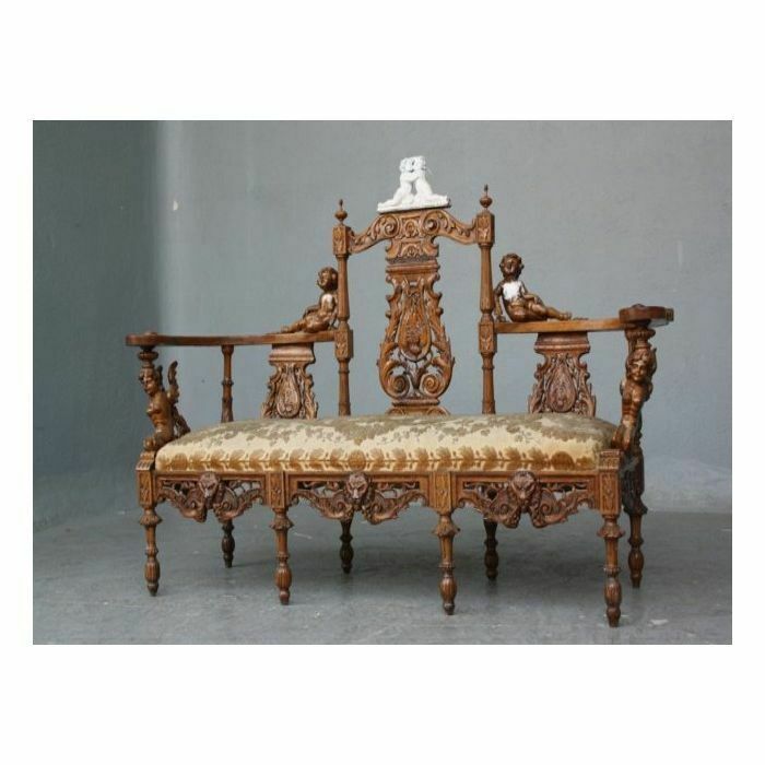 Carved Wooden Bench With Putti, 19th Century