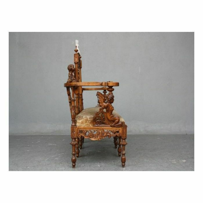 Carved Wooden Bench With Putti, 19th Century photo for sale