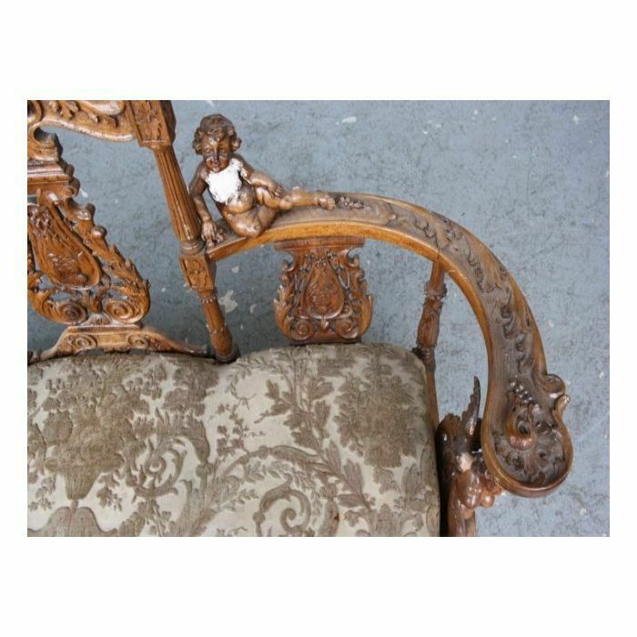 Carved Wooden Bench With Putti, 19th Century photo vintage