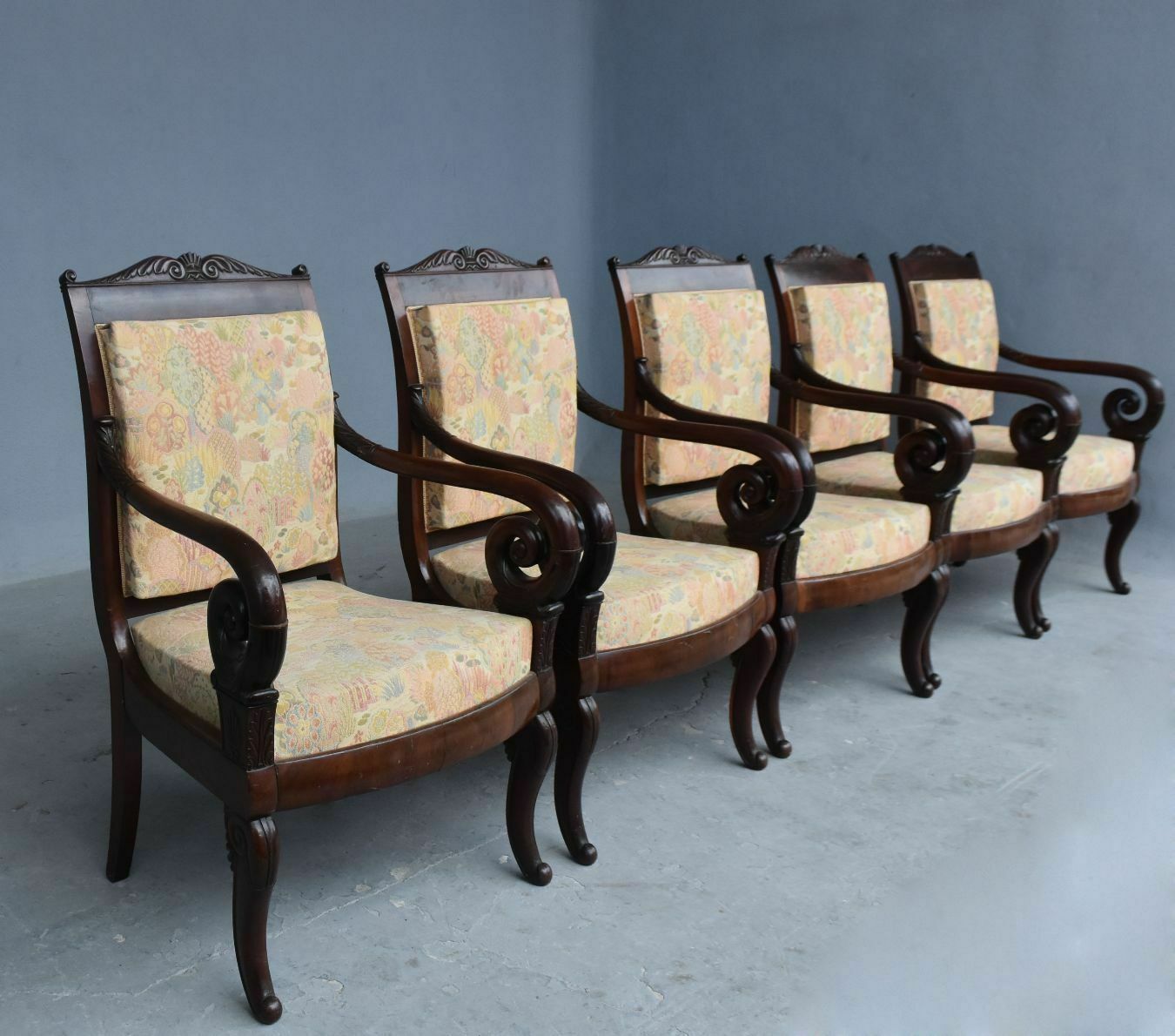 Restoration Armchairs With 19th Century Mahogany Stock (Set Of 5) photo for sale